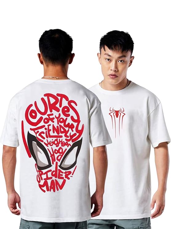 Spiderman Typographic Back Printed Oversized T-Shirt for Men & Boys