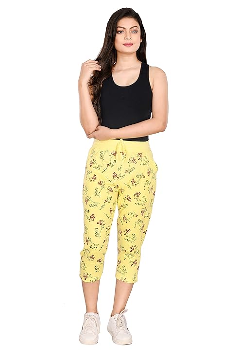 Women Printed Cotton Black White Capri for Women