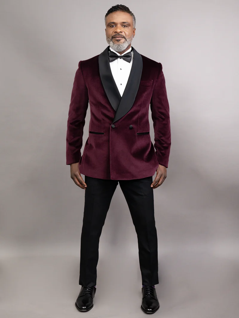 SHAWL LAPEL MAROON VELVET | DOUBLE BREASTED DINNER JACKET