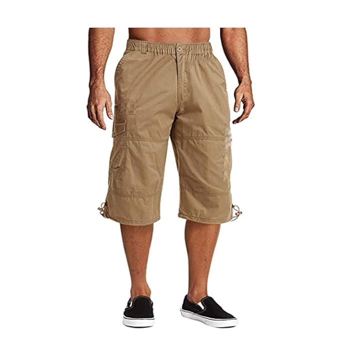 Cotton Cargo Short Pants Casual Loose Fit Outdoor Capri Long Shorts with Four Pockets