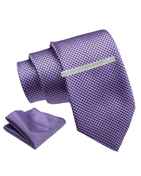 Purple Dotted Tie For Men – Formal Ties Set With Pocket Square & Tie Pin Clip For Mens, Silk Neckties Gift Sets For Men’s